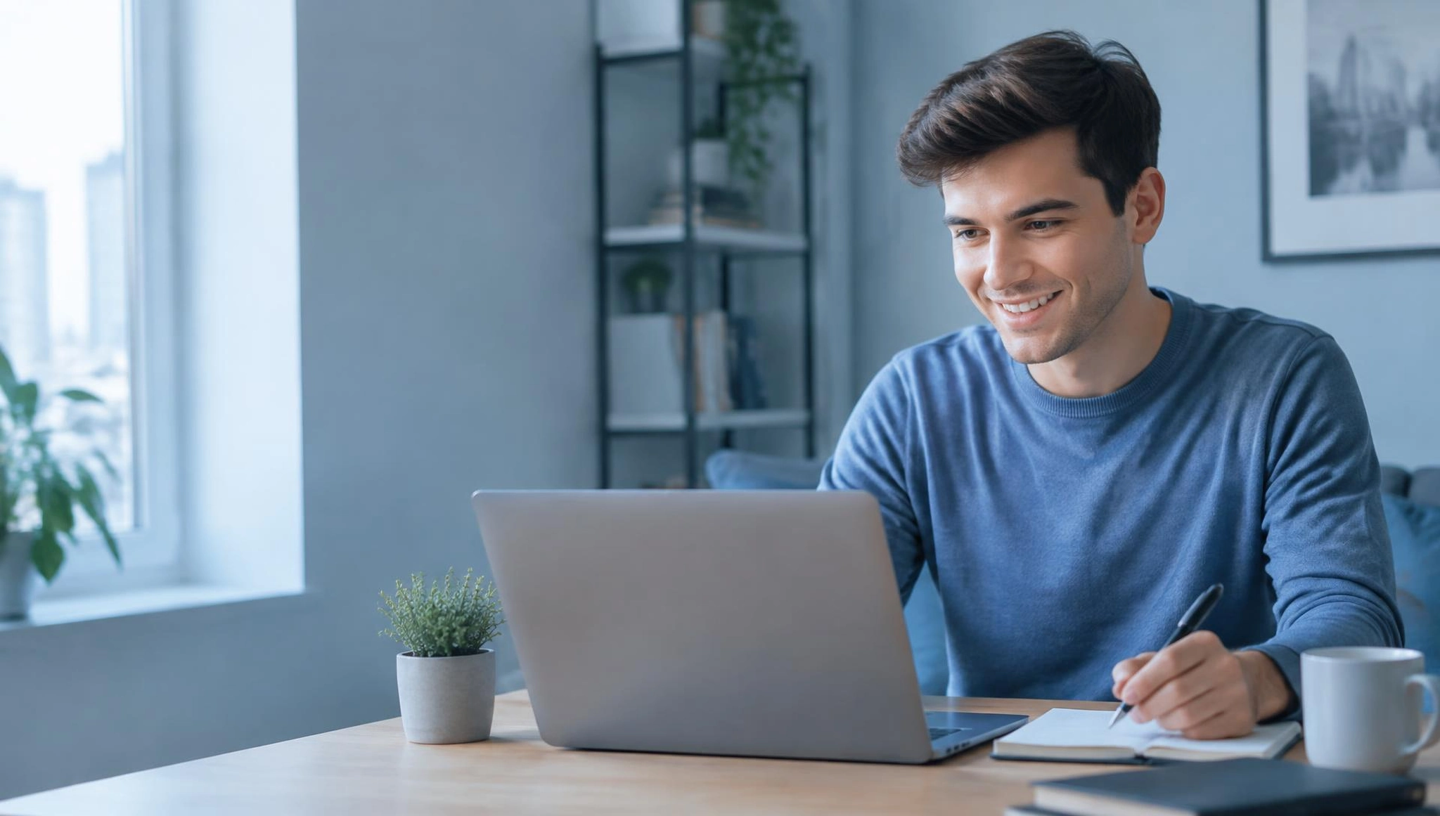 Alumno estudiando online con su portátil
